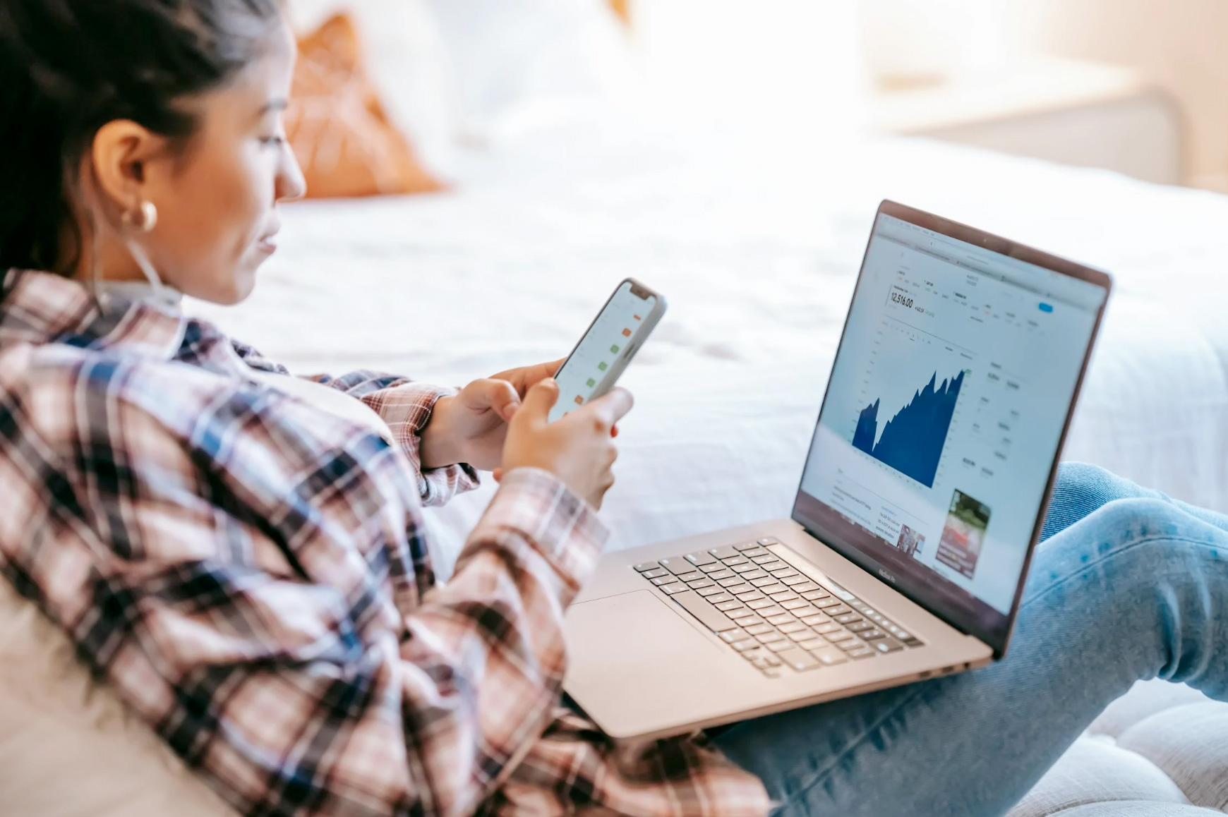 Woman using financial tools